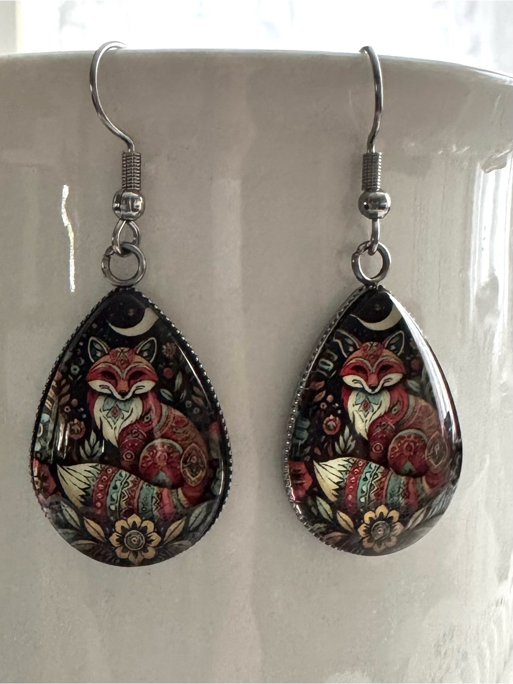 Handcrafted Red Fox Teardrop Earrings Artisan Jewelry teardrop pendent 1”